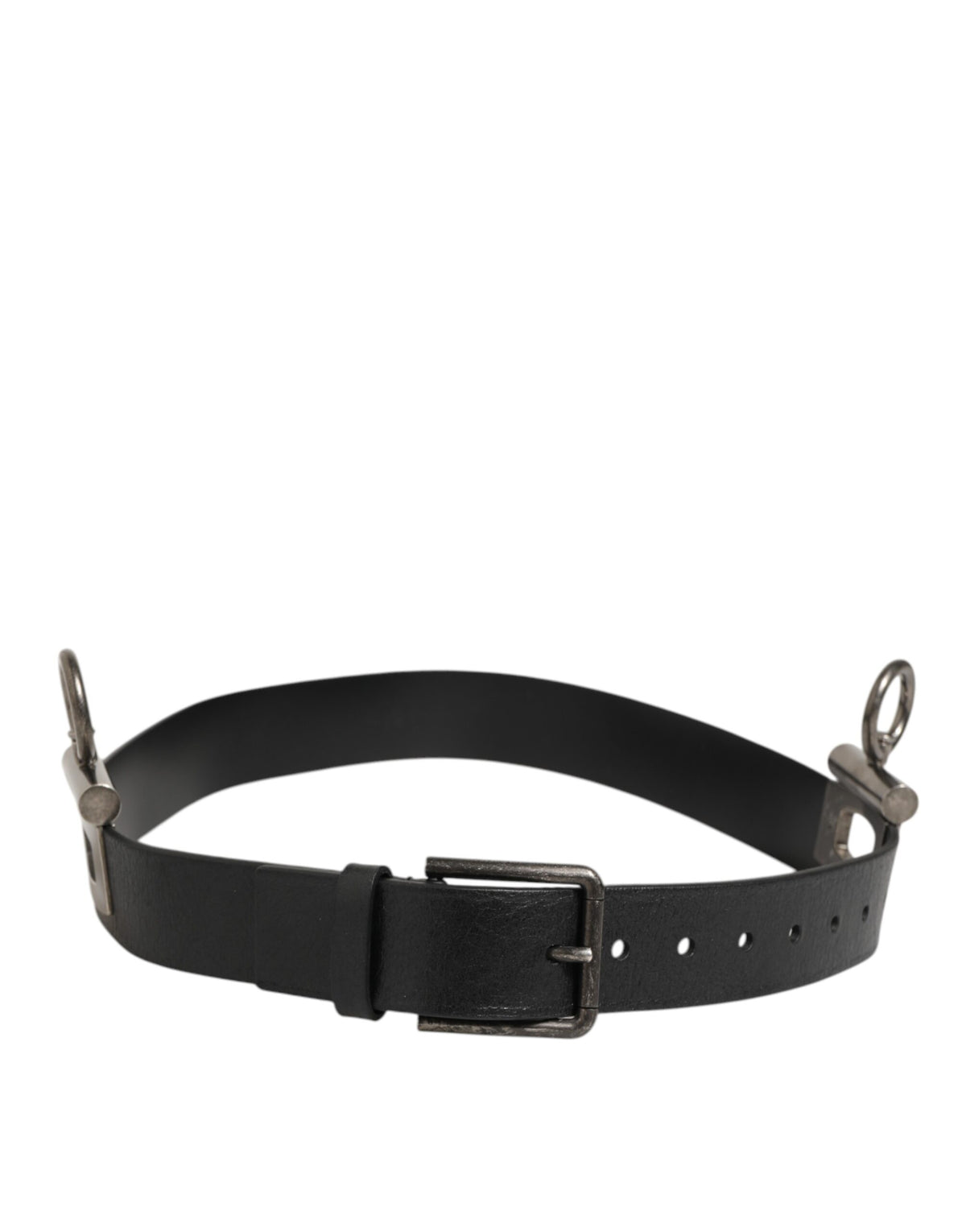 Ceinture en cuir noir Dolce &amp; Gabbana avec anneaux latéraux et boucle en laiton