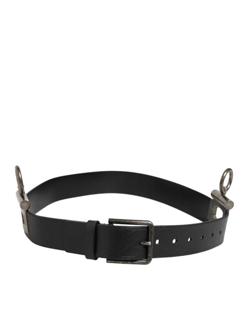 Ceinture en cuir noir Dolce &amp; Gabbana avec anneaux latéraux et boucle en laiton
