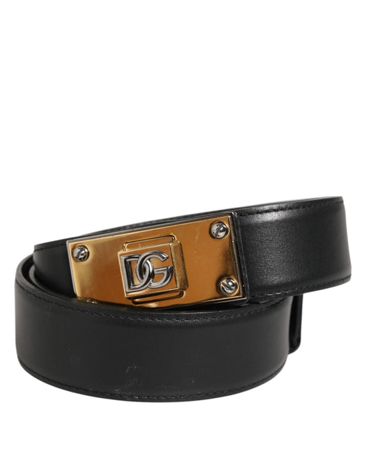 Dolce &amp; Gabbana Zwarte Leren Klassieke Metalen Logo Gesp Riem