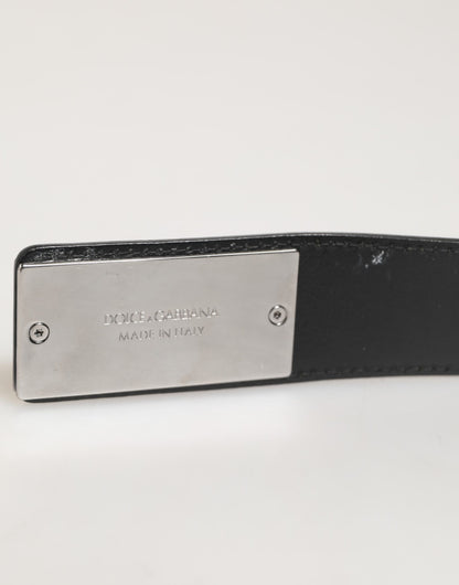Dolce &amp; Gabbana Zwarte Leren Klassieke Metalen Logo Gesp Riem