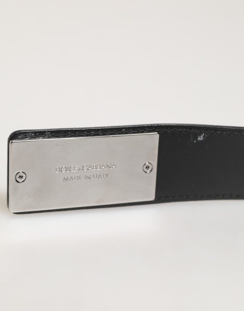 Ceinture classique en cuir noir Dolce &amp; Gabbana avec boucle en métal et logo