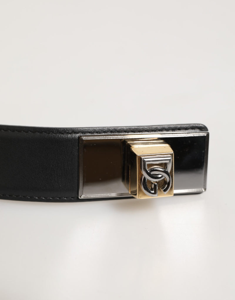Ceinture classique en cuir noir Dolce &amp; Gabbana avec boucle en métal et logo