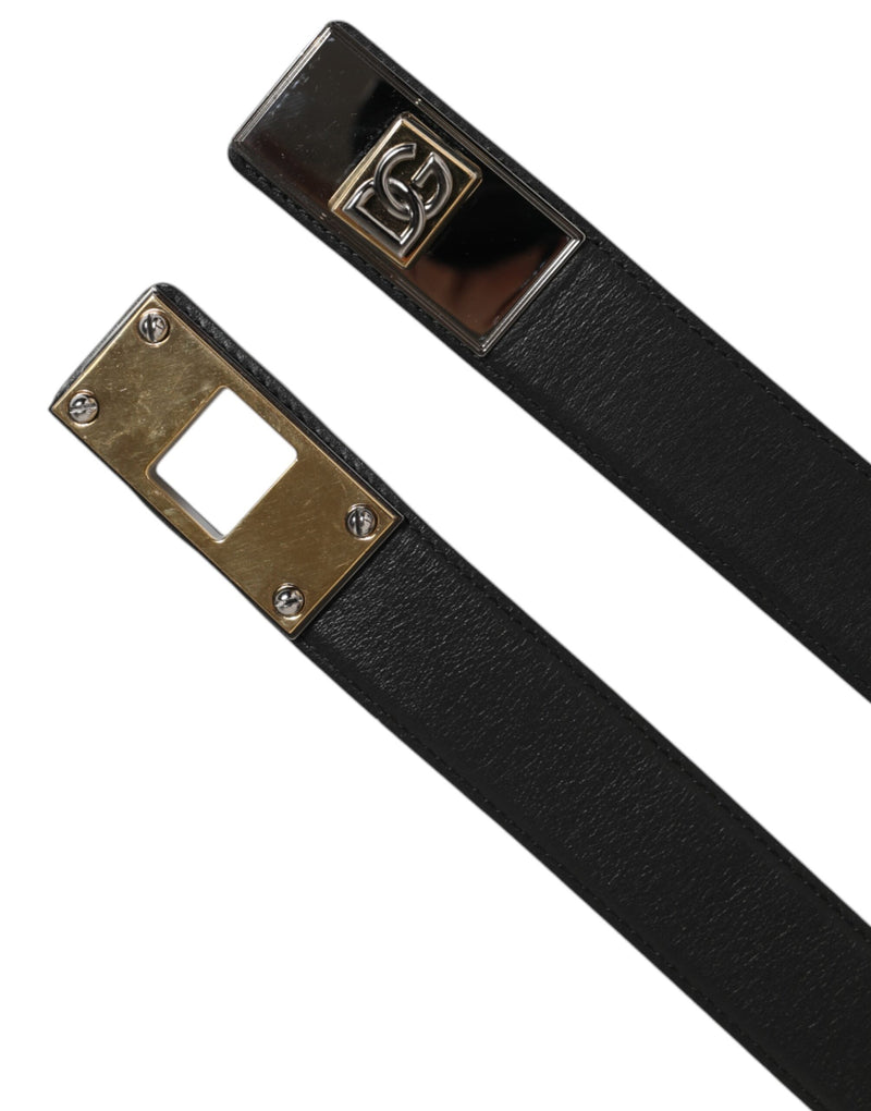 Ceinture classique en cuir noir Dolce &amp; Gabbana avec boucle en métal et logo