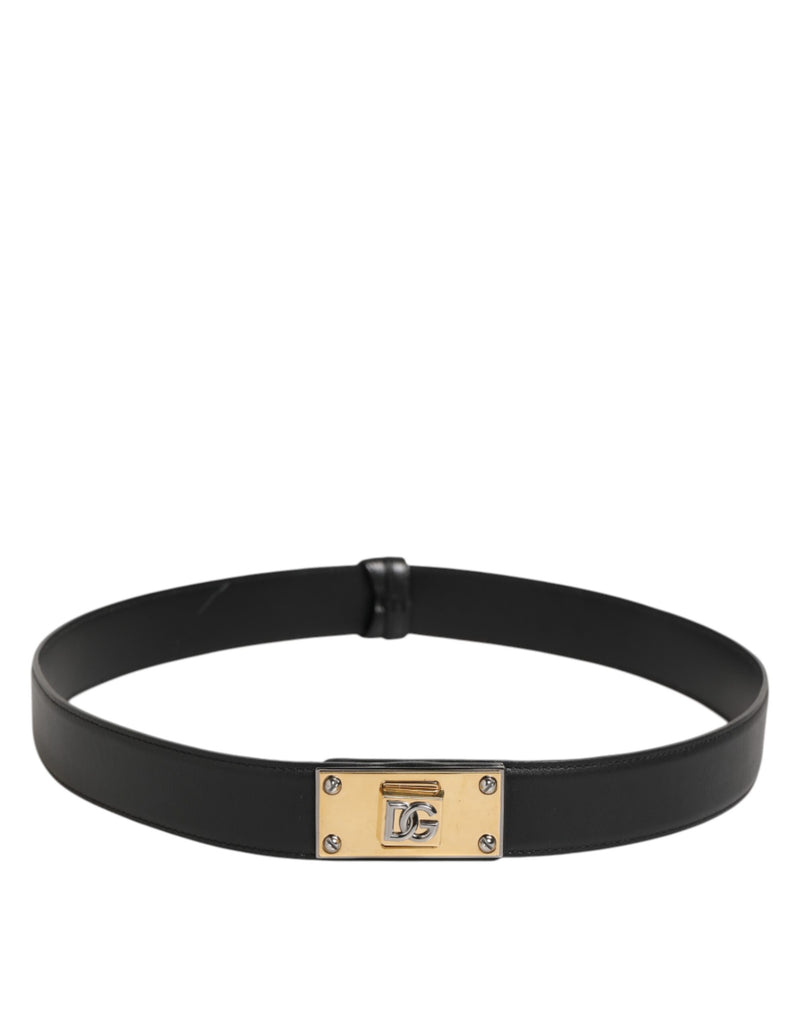 Ceinture classique en cuir noir Dolce &amp; Gabbana avec boucle en métal et logo