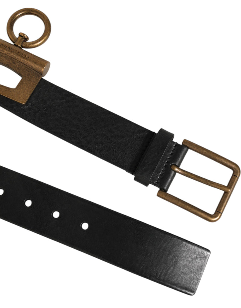 Ceinture en cuir noir Dolce &amp; Gabbana avec anneaux latéraux et boucle en laiton