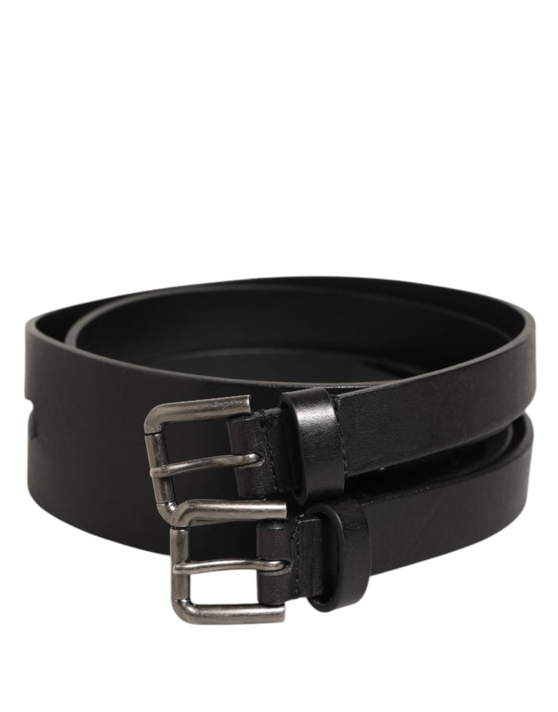 Ceinture Dolce &amp; Gabbana en cuir noir à double sangle et boucle argentée