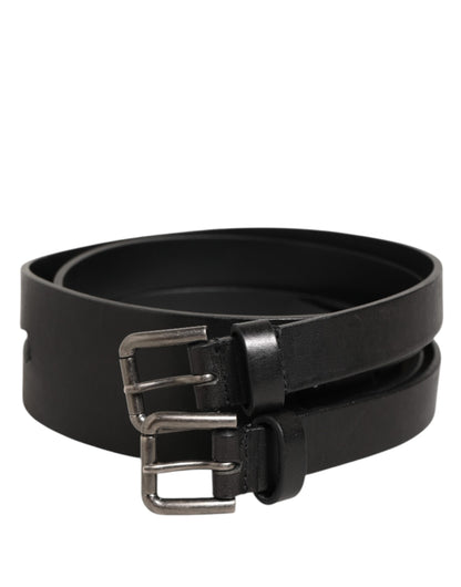 Ceinture Dolce &amp; Gabbana en cuir noir à double sangle et boucle argentée