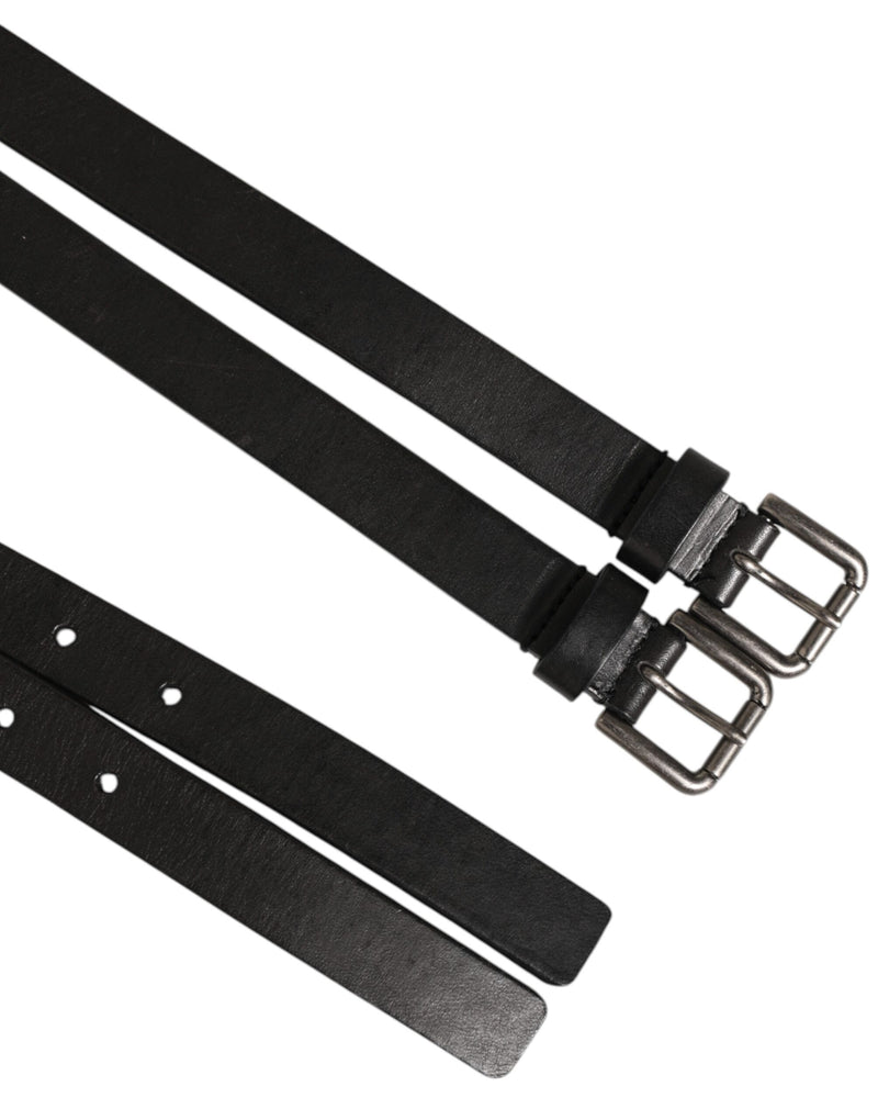 Ceinture Dolce &amp; Gabbana en cuir noir à double sangle et boucle argentée
