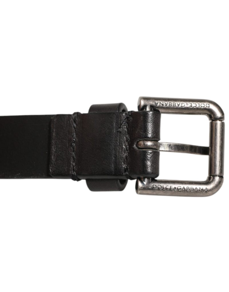 Ceinture Dolce &amp; Gabbana en cuir noir à double sangle et boucle argentée