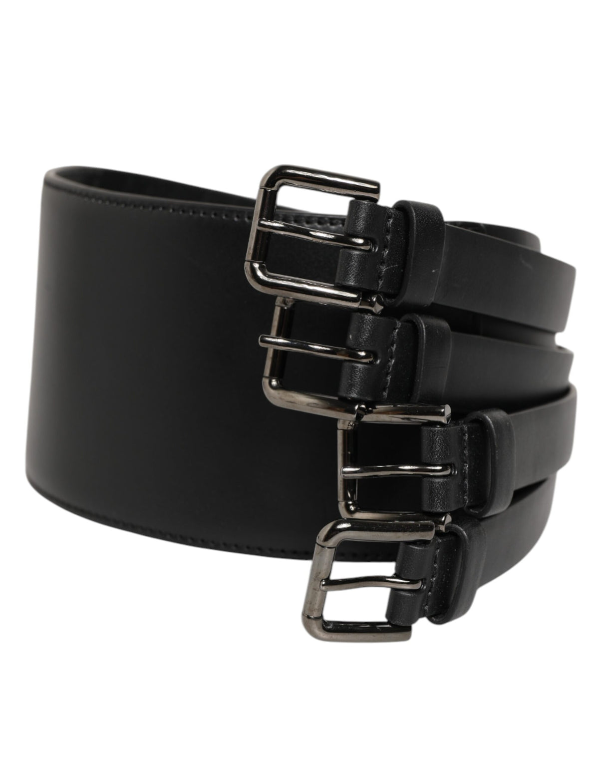 Ceinture Dolce &amp; Gabbana en cuir noir à 4 sangles et boucles métalliques multiples