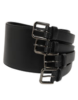 Ceinture Dolce &amp; Gabbana en cuir noir à 4 sangles et boucles métalliques multiples