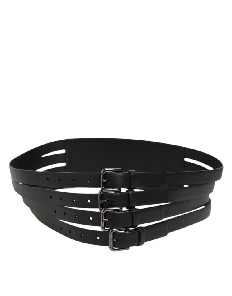 Ceinture Dolce &amp; Gabbana en cuir noir à 4 sangles et boucles métalliques multiples