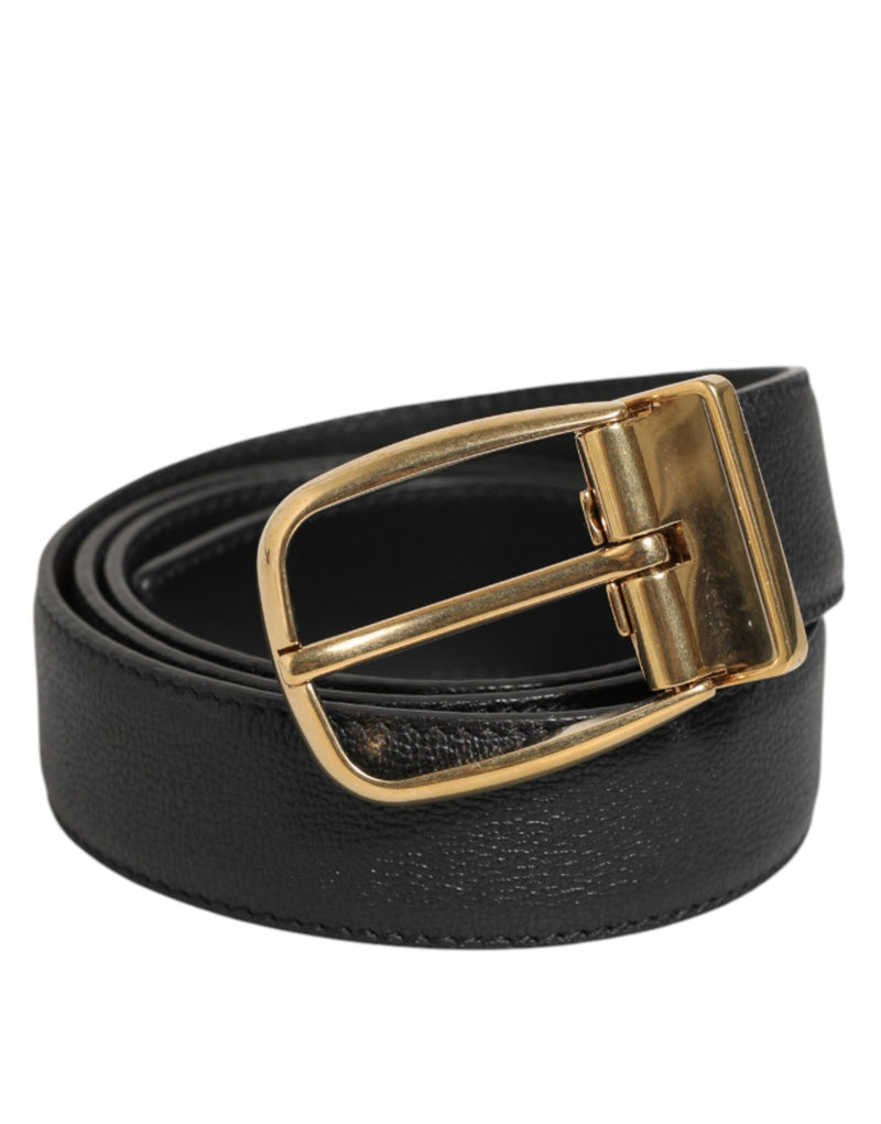 Ceinture classique en cuir noir Dolce &amp; Gabbana avec boucle en métal et logo