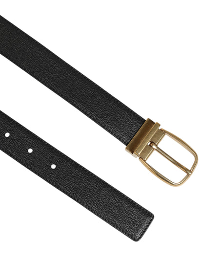 Dolce &amp; Gabbana Zwarte Leren Klassieke Metalen Logo Gesp Riem
