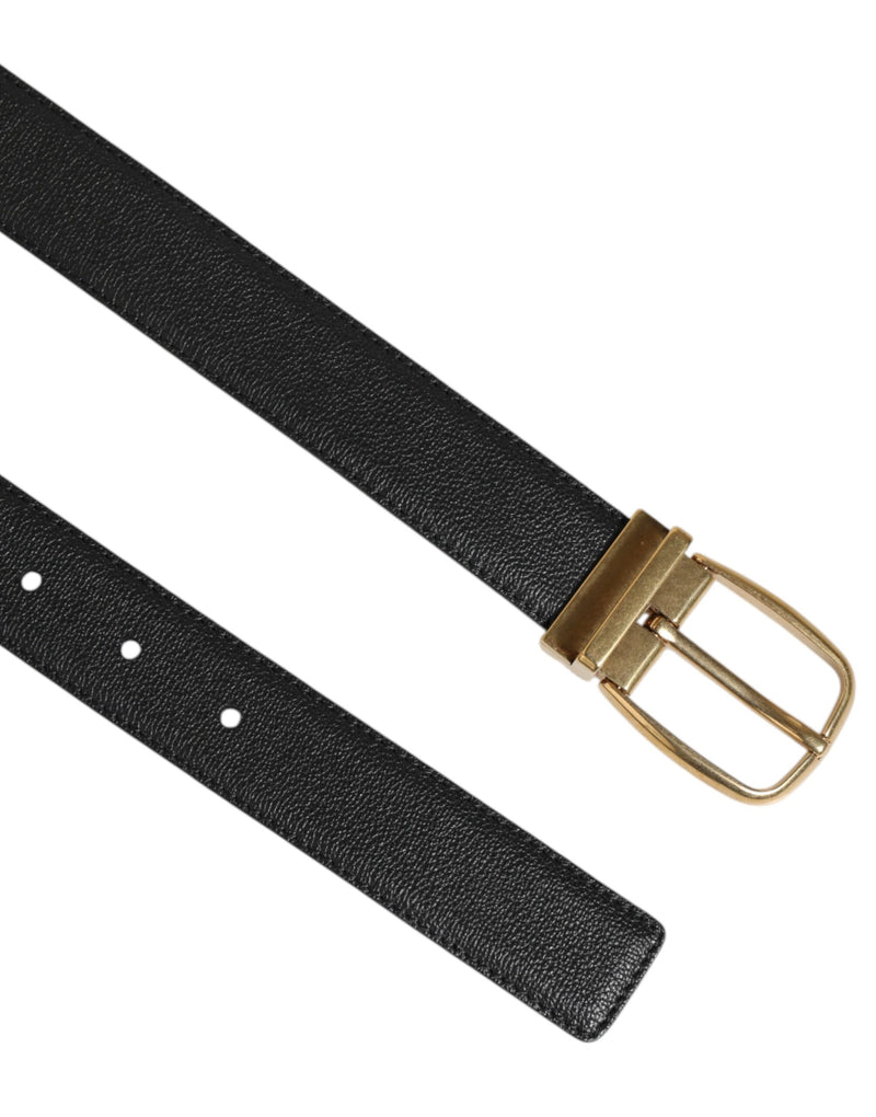Ceinture classique en cuir noir Dolce &amp; Gabbana avec boucle en métal et logo