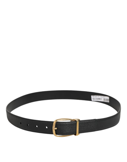 Dolce &amp; Gabbana Zwarte Leren Klassieke Metalen Logo Gesp Riem
