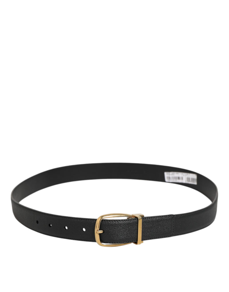 Ceinture classique en cuir noir Dolce &amp; Gabbana avec boucle en métal et logo