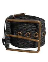 Ceinture Dolce &amp; Gabbana en tissu gris avec logo et boucle en laiton