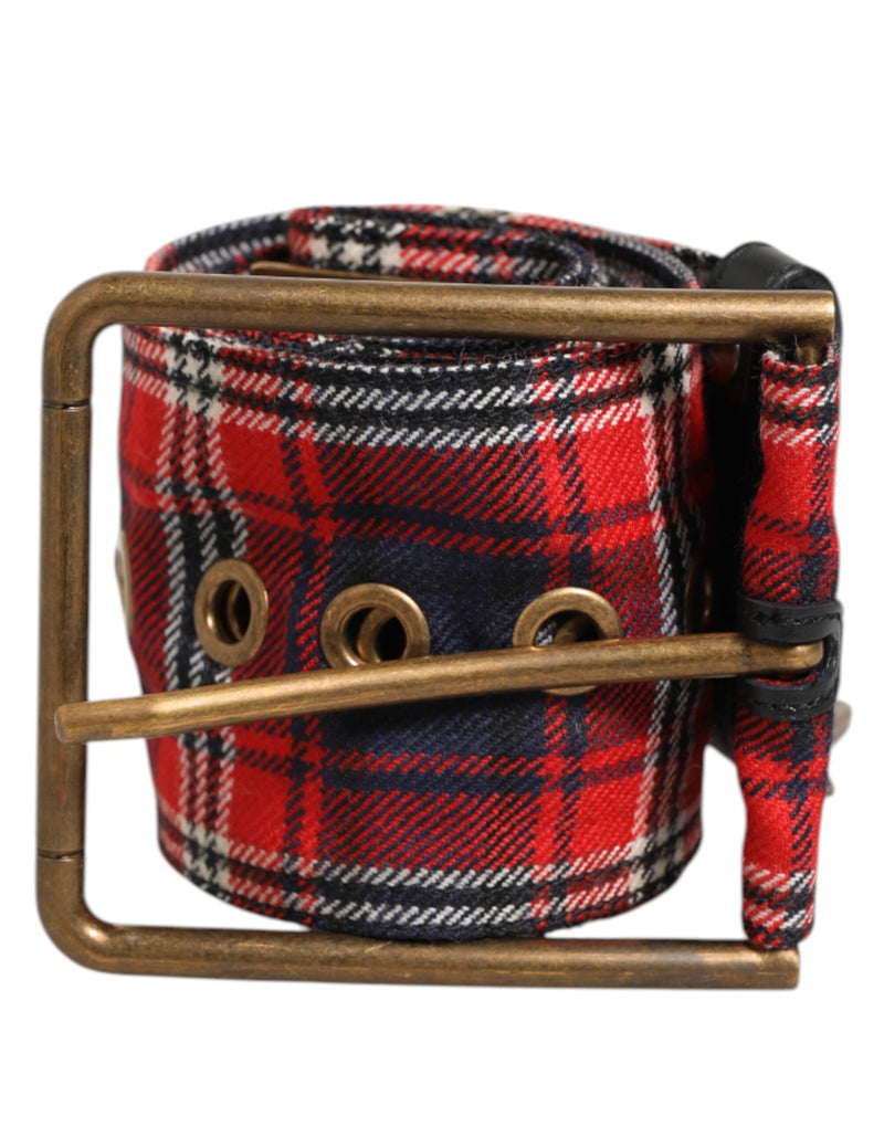 Ceinture Dolce &amp; Gabbana en tissu à carreaux rouges avec logo et boucle en laiton