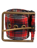 Ceinture Dolce &amp; Gabbana en tissu à carreaux rouges avec logo et boucle en laiton