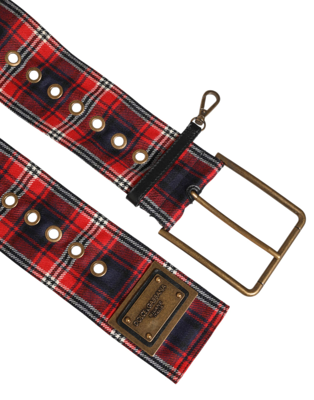 Ceinture Dolce &amp; Gabbana en tissu à carreaux rouges avec logo et boucle en laiton