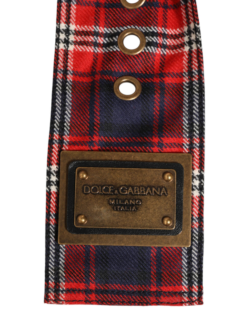 Ceinture Dolce &amp; Gabbana en tissu à carreaux rouges avec logo et boucle en laiton