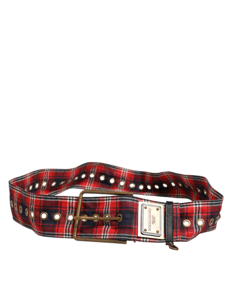 Ceinture Dolce &amp; Gabbana en tissu à carreaux rouges avec logo et boucle en laiton