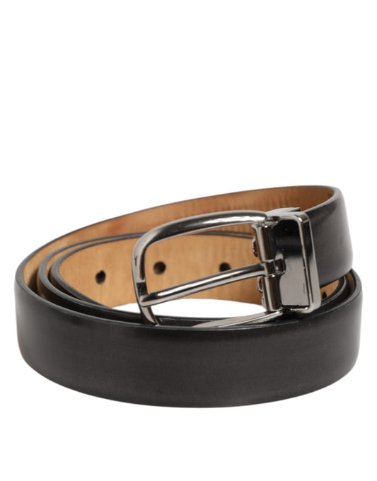 Ceinture en cuir noir classique Dolce &amp; Gabbana avec boucle argentée.