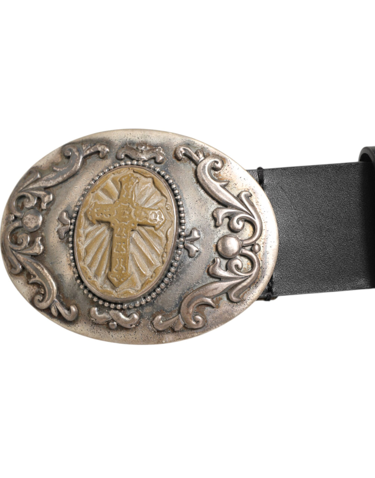 Ceinture homme en cuir noir Dolce &amp; Gabbana avec boucle métallique décorative.