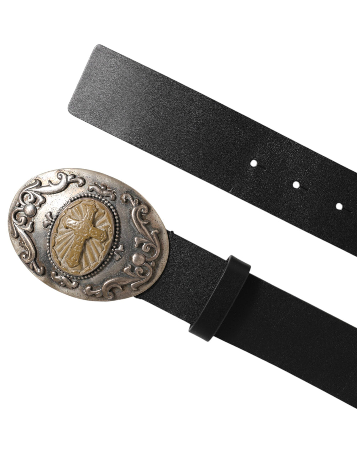 Ceinture homme en cuir noir Dolce &amp; Gabbana avec boucle métallique décorative.