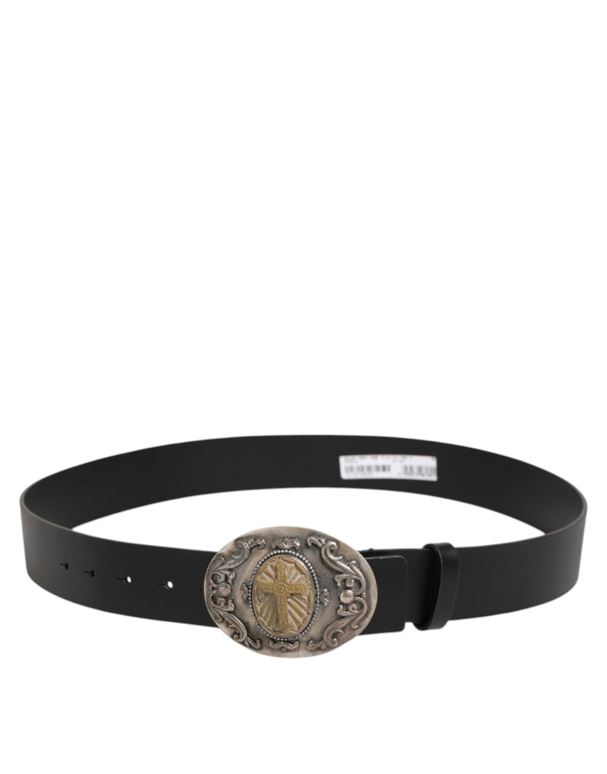 Ceinture homme en cuir noir Dolce &amp; Gabbana avec boucle métallique décorative.