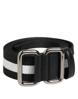 Ceinture homme Dolce &amp; Gabbana à rayures noires et blanches et boucle métallique