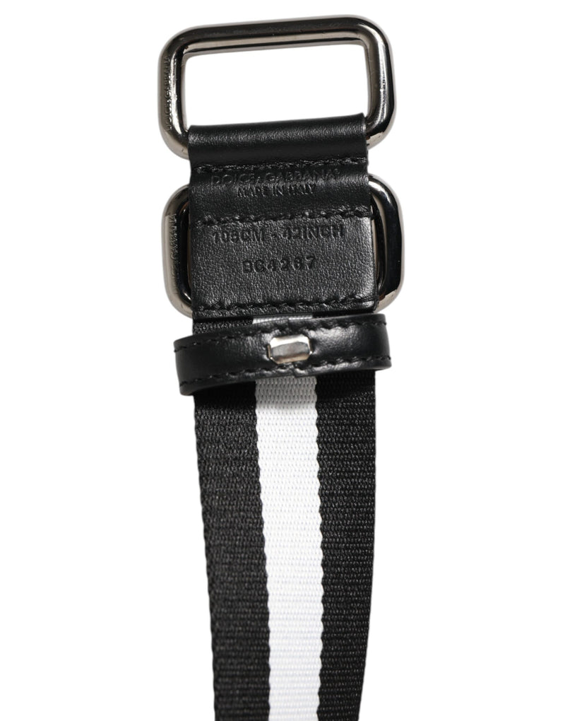 Dolce &amp; Gabbana Zwart Wit Gestreepte Metalen Gesp Herenriem