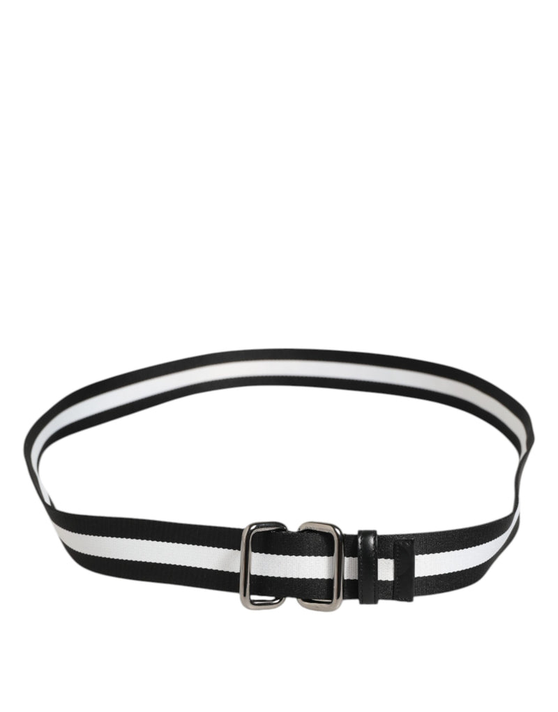 Dolce &amp; Gabbana Zwart Wit Gestreepte Metalen Gesp Herenriem