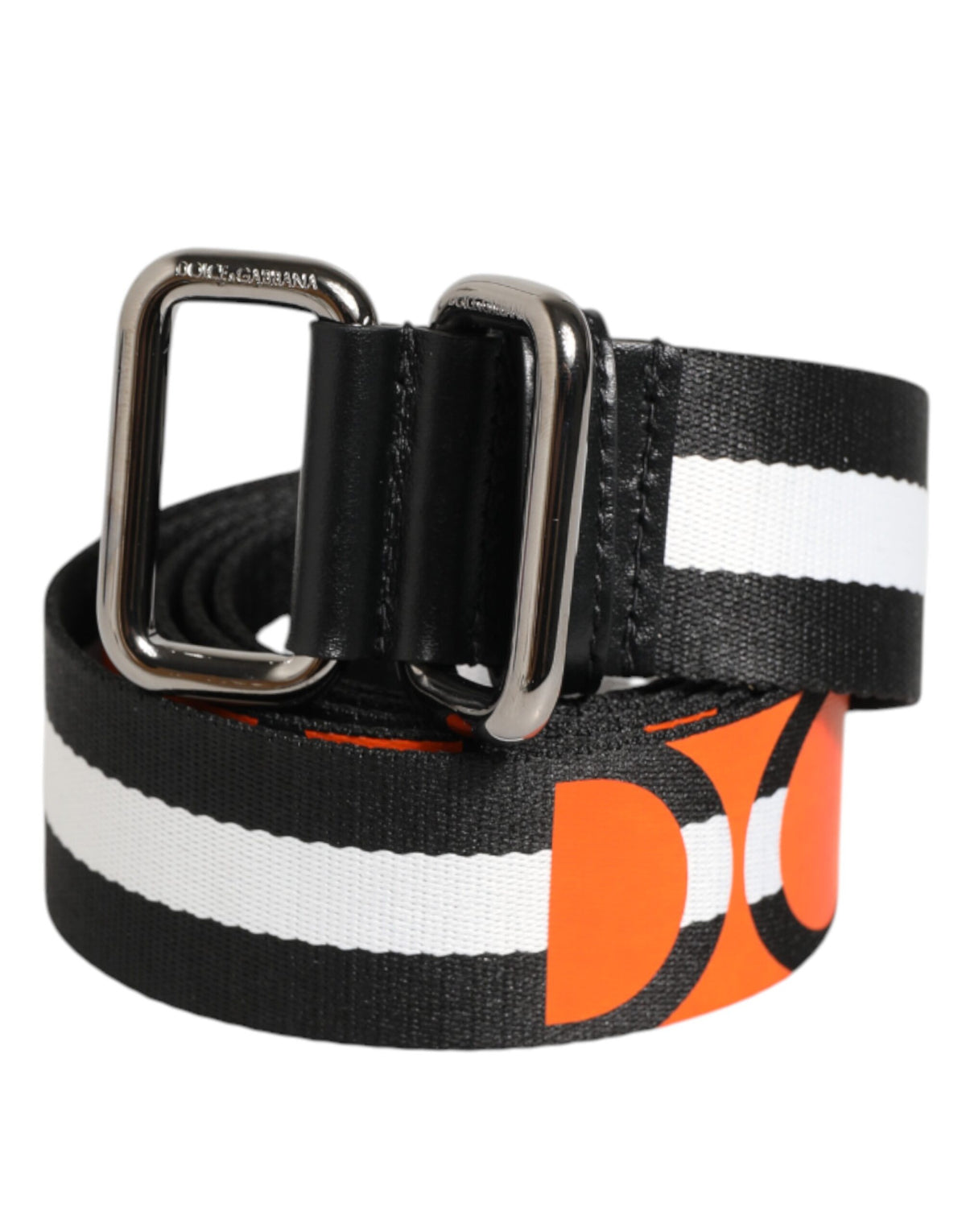 Ceinture Dolce &amp; Gabbana à rayures noires et blanches avec logo et boucle métallique