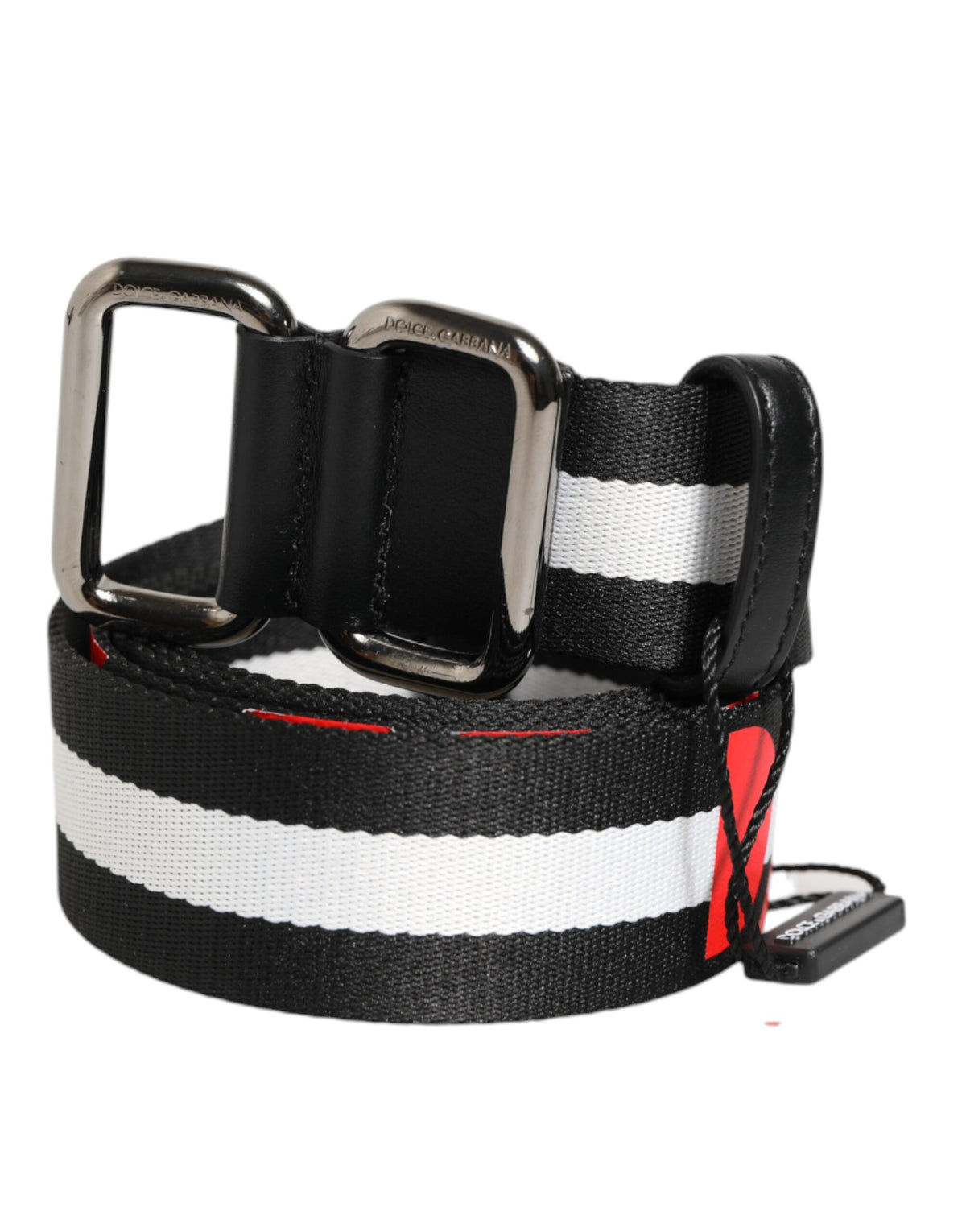 Ceinture Dolce &amp; Gabbana à rayures noires et blanches avec logo et boucle métallique