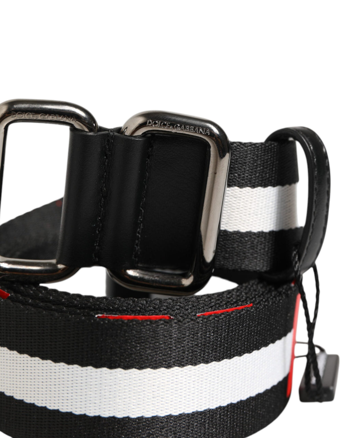 Ceinture Dolce &amp; Gabbana à rayures noires et blanches avec logo et boucle métallique