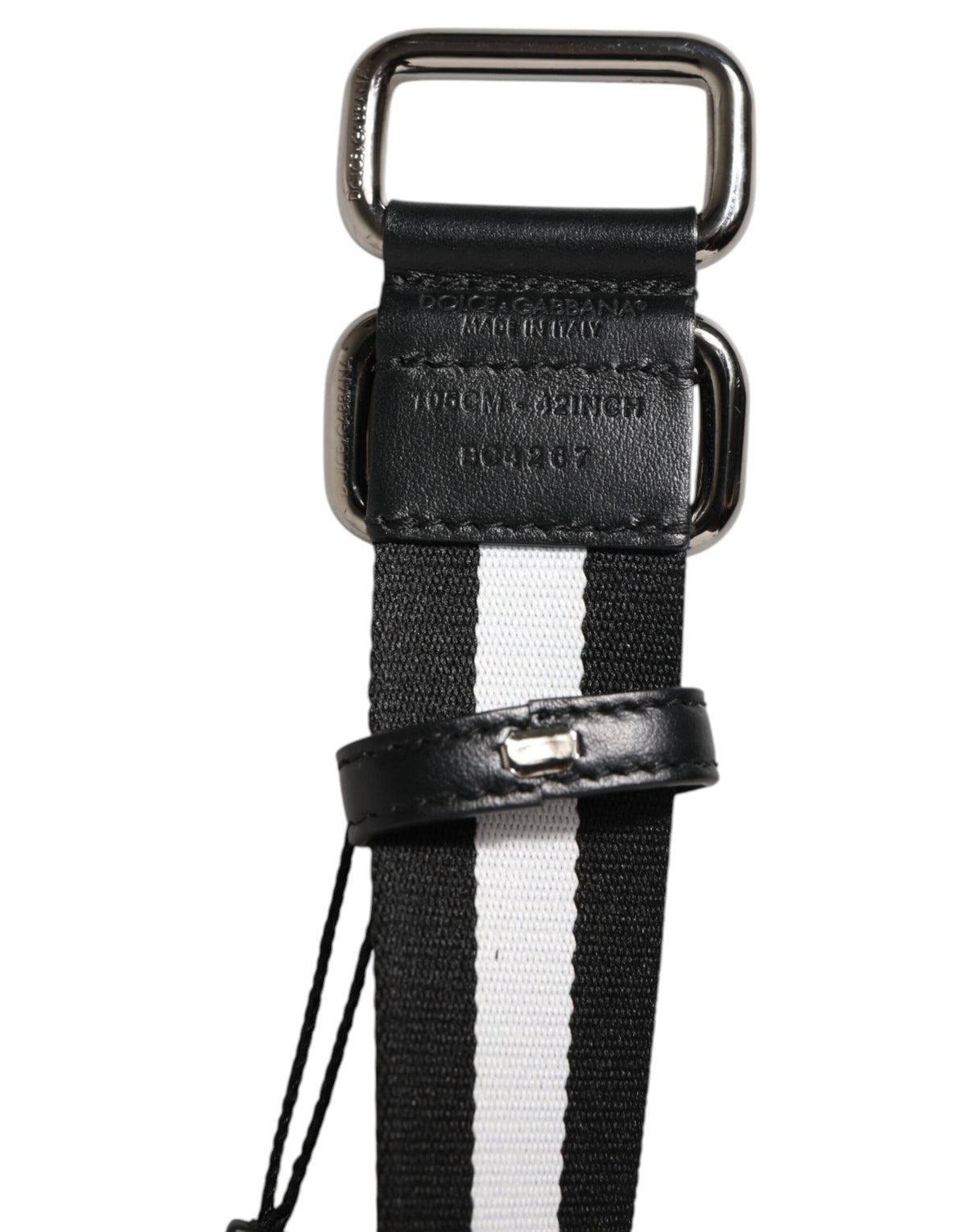 Ceinture Dolce &amp; Gabbana à rayures noires et blanches avec logo et boucle métallique