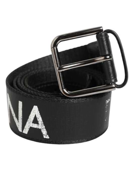 Ceinture à boucle en métal avec logo imprimé noir et blanc Dolce &amp; Gabbana