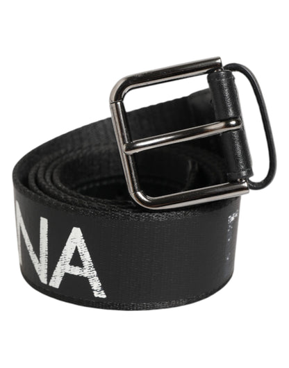 Ceinture à boucle en métal avec logo imprimé noir et blanc Dolce &amp; Gabbana