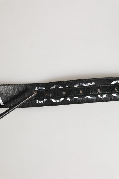 Ceinture à boucle en métal avec logo imprimé noir et blanc Dolce &amp; Gabbana