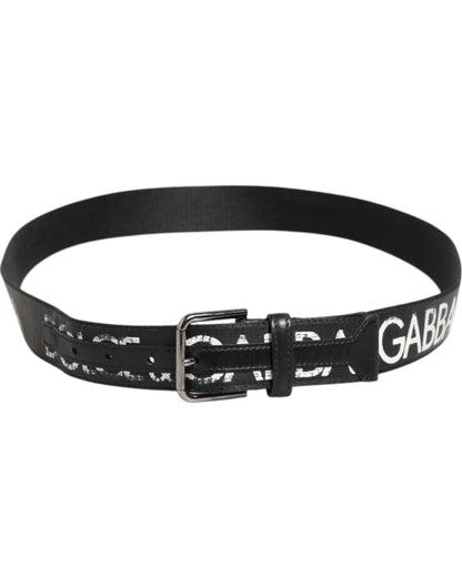 Ceinture à boucle en métal avec logo imprimé noir et blanc Dolce &amp; Gabbana