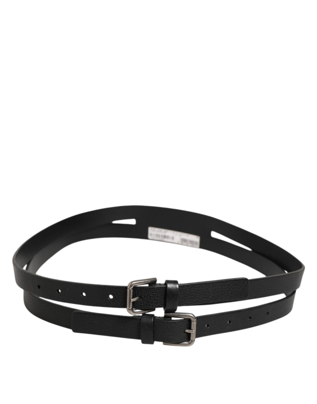 Ceinture en cuir noir à double sangle et boucle dorée Dolce &amp; Gabbana