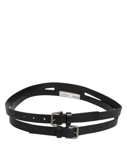 Ceinture en cuir noir à double sangle et boucle dorée Dolce &amp; Gabbana