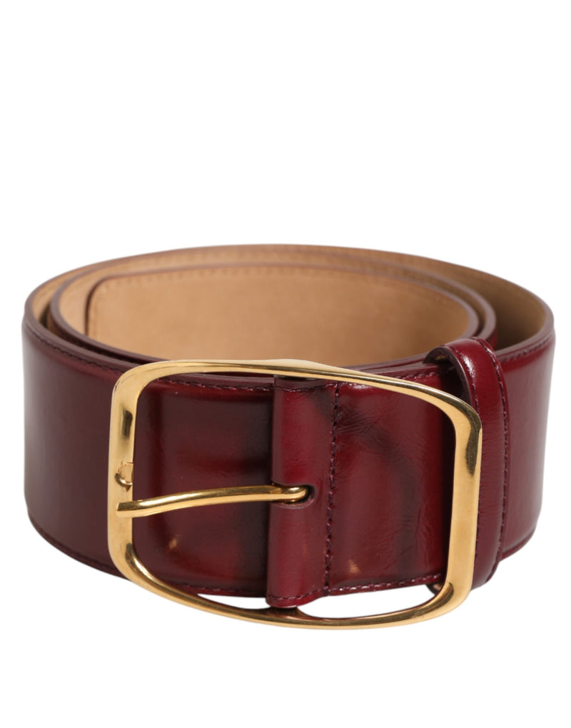 Dolce & Gabbana Ceinture en Cuir Bordeaux avec Boucle Métallique Dorée