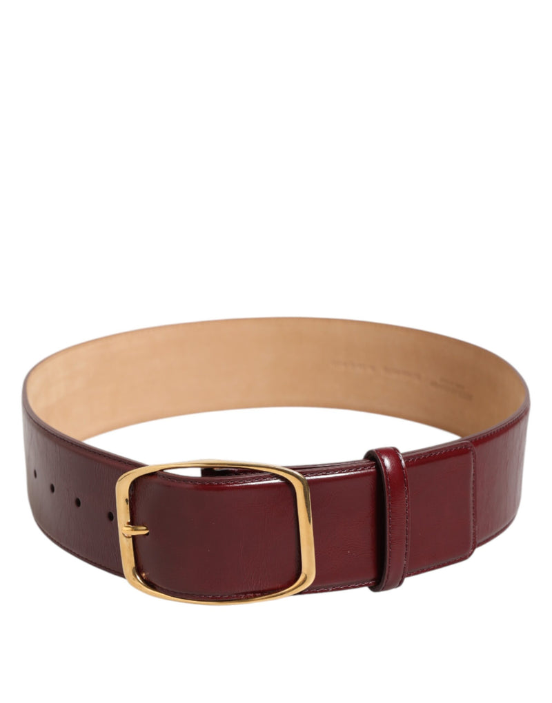 Dolce & Gabbana Ceinture en Cuir Bordeaux avec Boucle Métallique Dorée
