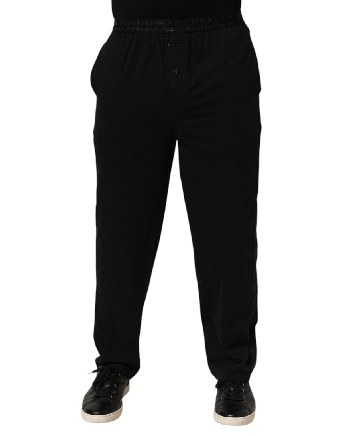 Pantalon Emporio Armani en mélange de coton noir avec logo et ceinture