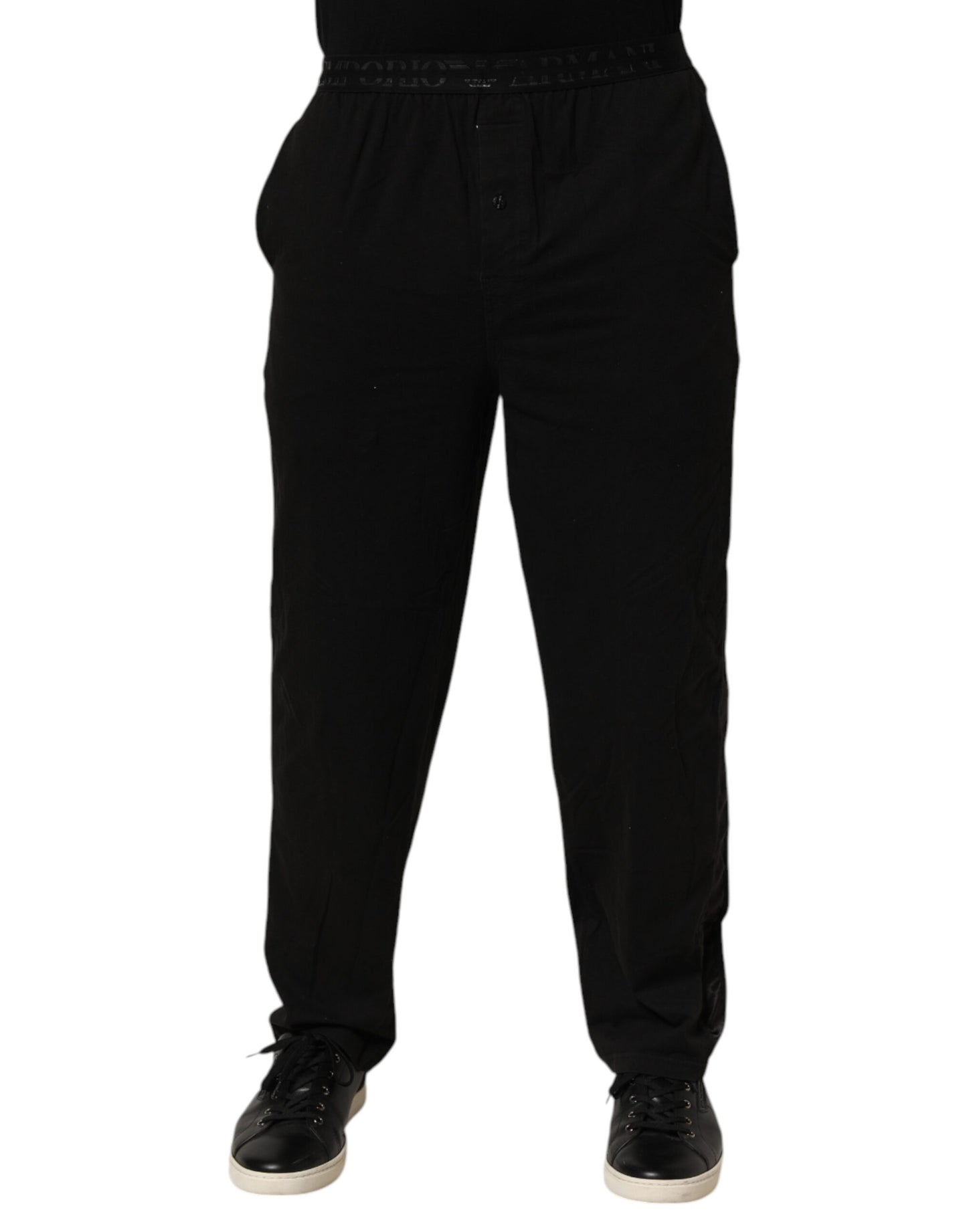 Pantalon Emporio Armani en mélange de coton noir avec logo et ceinture