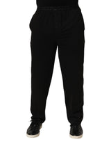 Pantalon Emporio Armani en mélange de coton noir avec logo et ceinture