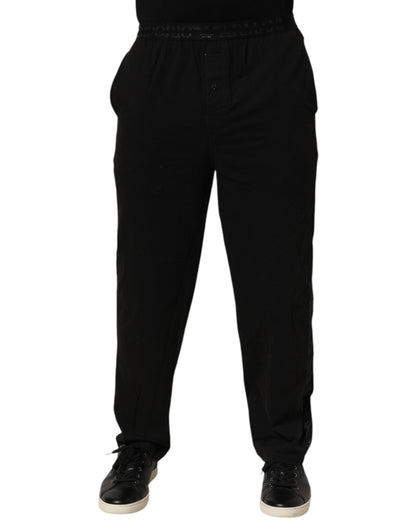 Pantalon Emporio Armani en mélange de coton noir avec logo et ceinture